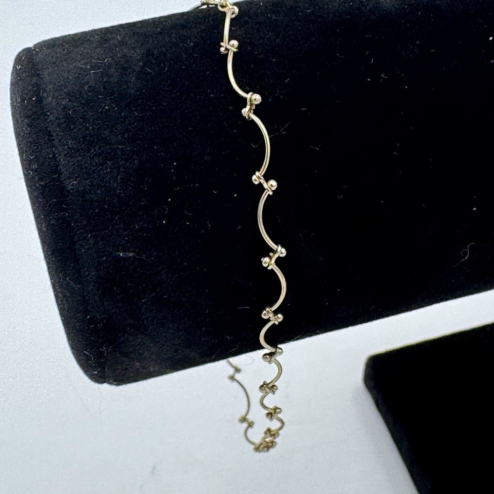 Silver Tone Wavy Link Chain Bracelet w/ Ball Accents, Lobster Clasp